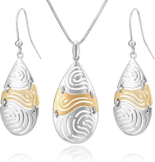 Fine Sterling Silver Jewelry Set With Gold Plated Intricate Designs