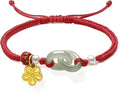 ZHOU LIU FU 24K Solid Gold Bracelets for Women, Real Pure Gold Bracelets Adjustable Friendship Charm Gold Sakura Green Nephrite Jade Jewelry Braided Bracelets for Mom Women Girl Teen Lover