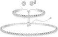 Diamday Jewellery Set for Women, Tennis Necklace Bracelet Earrings Set 925 Sterling Silver Post Stud Hoop Earrings Hypoallergenic Chocker Necklace Bracelet for Prom Costume Wedding Bridesmaids