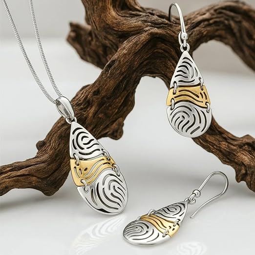 Fine Sterling Silver Jewelry Set With Gold Plated Intricate Designs
